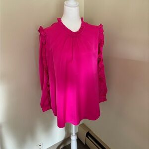 Pink Silk blouse with ruffles- never worn